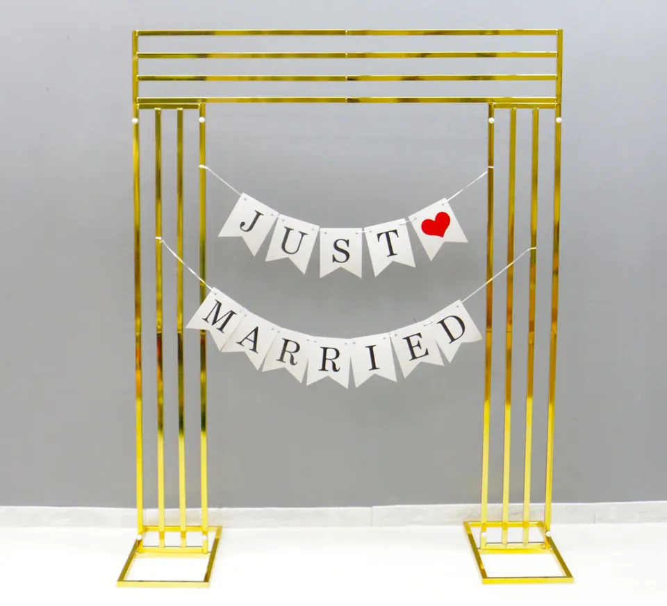 Shiny Gold Metal Frame Wedding Decoration Fabric Rack Backdrops Door Square Geometry Flower Row Arch Screen Background Home ScreenZZ
