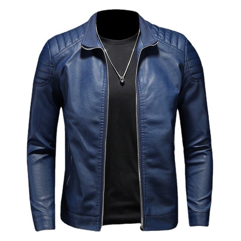 Men's Jackets Moto Pu Leather Jacket Men Winter Leahter Jacket Male Stand Collar Casual Windbreaker Trendy Mens Clothing Black Blue 230816