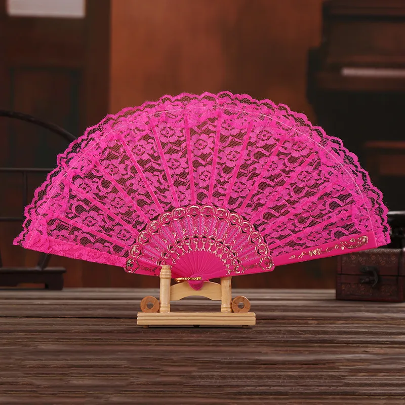 Handmade Cotton Lace Hand Held Fan Party Bridal plastic Frame Cosplay Wedding Props Fashion Fan TulleZZ