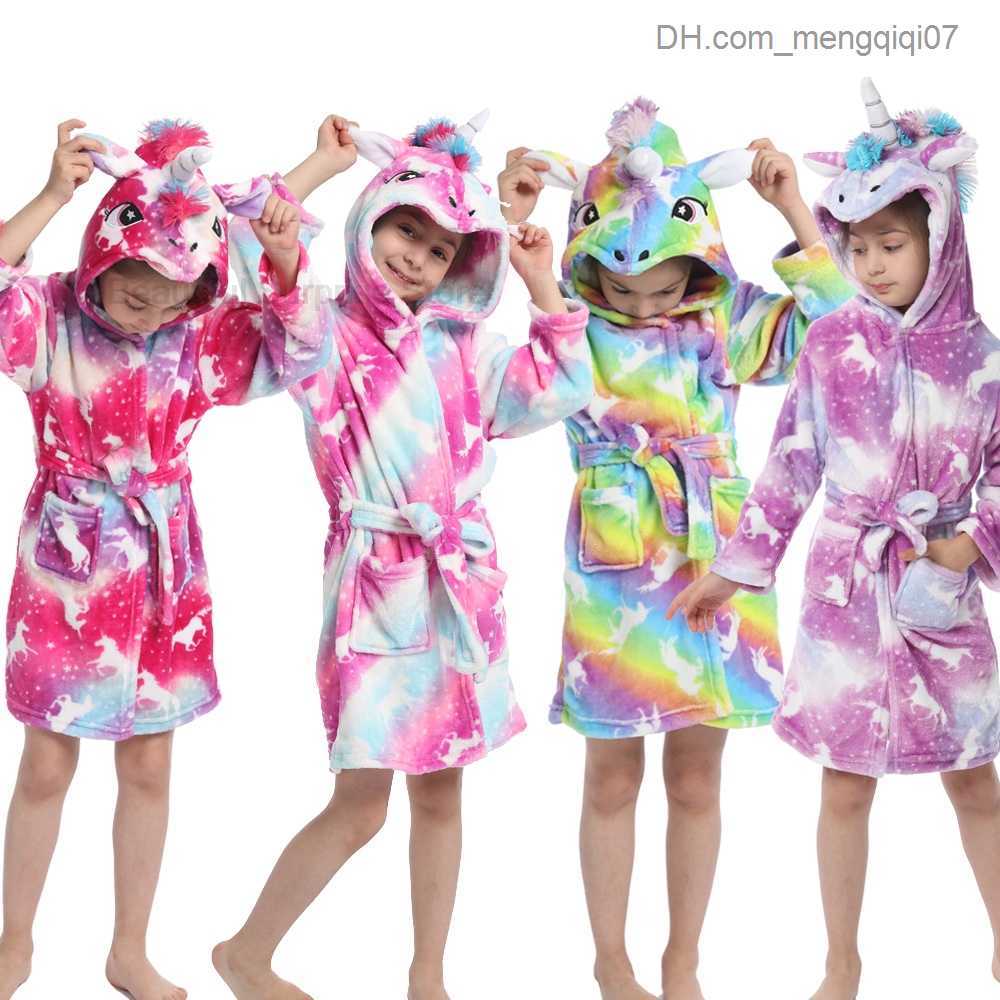 Towels Robes Winter Soft Unicorn Bathroom Baby Girl Kigurumi Pajamas Fashion Bathroom Boys' Clothing Children's Onesie Robe Beach Towel Z230
