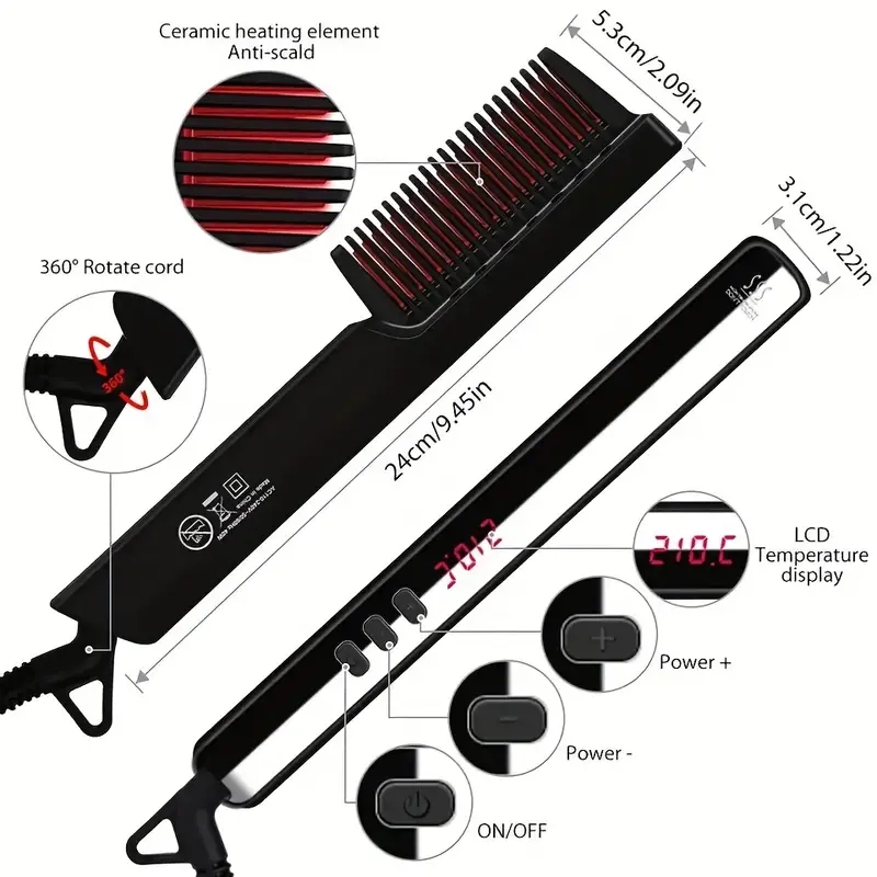 Upgrade Your Hair Styling Game with this Professional Electric Hot Comb - Adjustable Temperature!