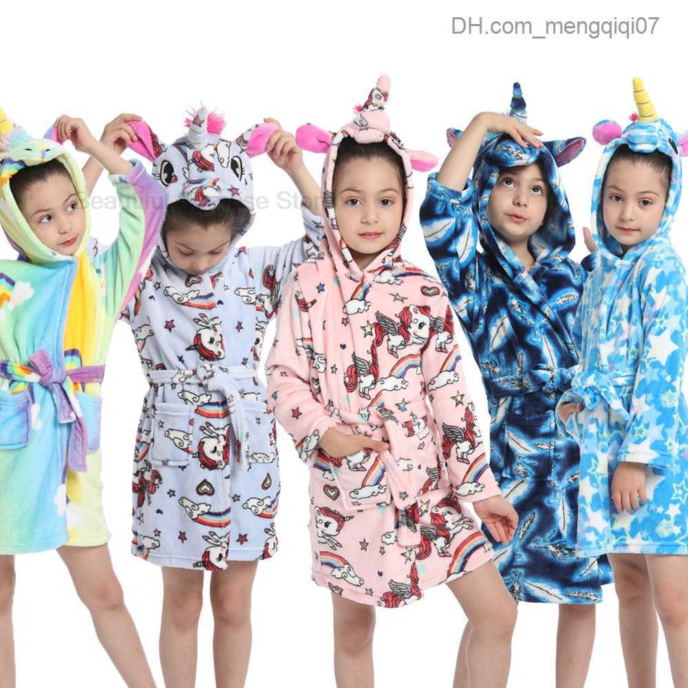 Towels Robes Winter Soft Unicorn Bathroom Baby Girl Kigurumi Pajamas Fashion Bathroom Boys' Clothing Children's Onesie Robe Beach Towel Z230