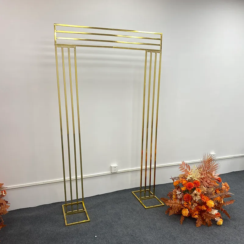 Shiny Gold Metal Frame Wedding Decoration Fabric Rack Backdrops Door Square Geometry Flower Row Arch Screen Background Home ScreenZZ
