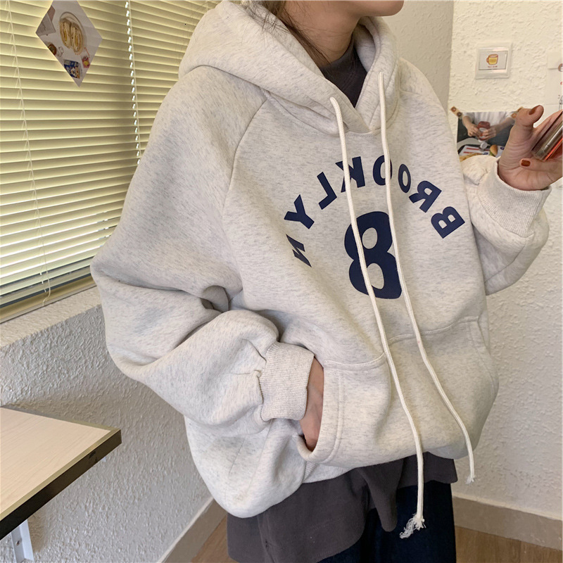 Womens Hoodies Sweatshirts Hoodied Winter Loose Letter Print Plush Thick Hooded Sweatshirt Korean Top Jacket Sudaderas Para Mujer Clothes #s 230818