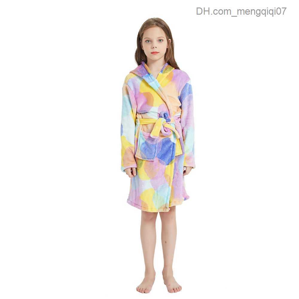 Towels Robes Children's Night Cat New Winter Towel Robe Baby Girl Unicorn Kigurumi Bathroom Hooded Robe 2-14 Z230819