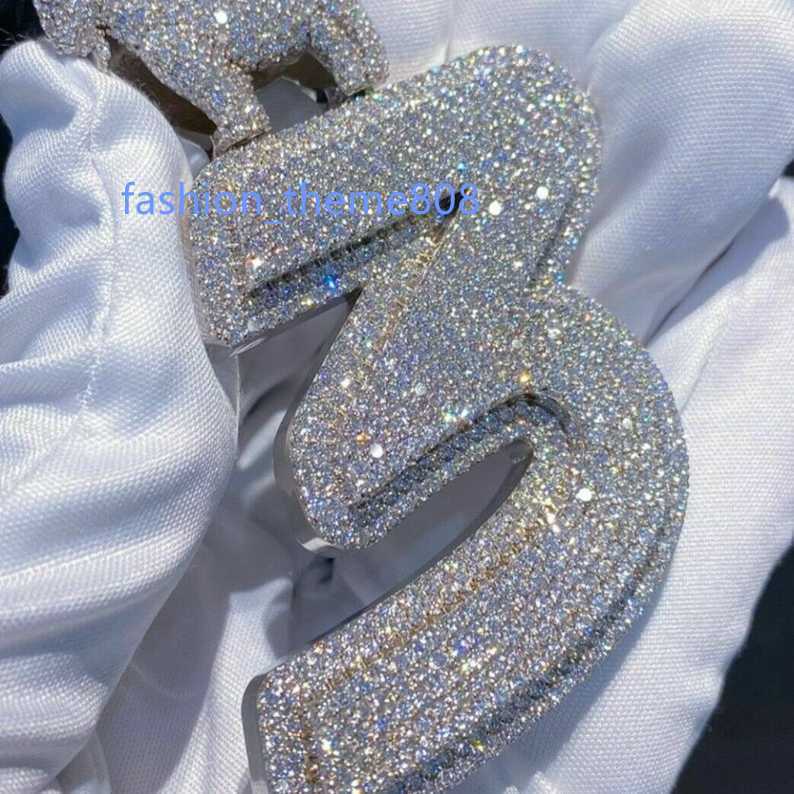 Custom Letter Name Number Fine Jewelry Pendants Iced Out Round Moissanite Diamond Hip Hop Jewelry Personalize Jewelry