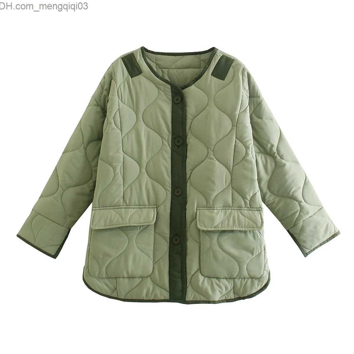 Women's Jackets Winter Women Quilted Jacket Casual Color Block Long Sleeve Round Neck Button-down Cardigans Cotton-Padded Coats Z230818