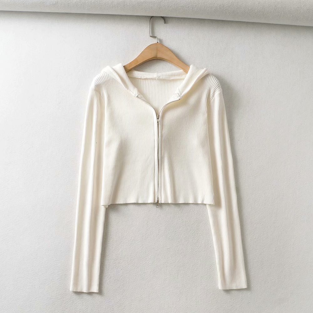Womens Knits Tees Fall vintage zipper Knitted Cardigans Tops Women Hoodies Collar Ribbed Cropped Sweater Outwear Casual Jacket Coat Clothes 230818