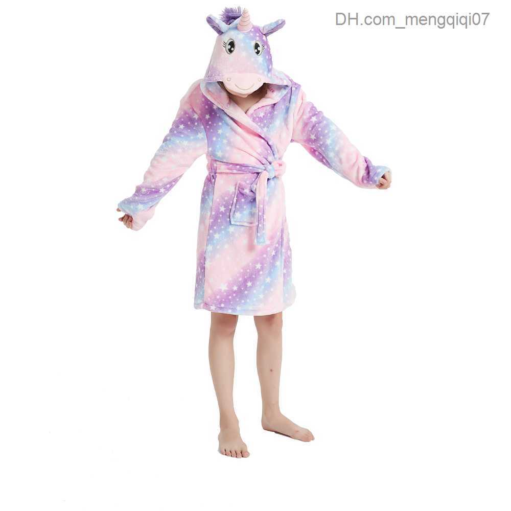 Towels Robes Preschool girls' pajamas Unicorn children's pajamas Winter children's clothing Bathroom flannel baby girls' hooded ca