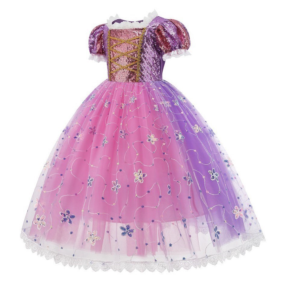 Girl's Dresses Children Halloween Costume Little Girls Rapunzel Costume Sequins Purple Dress Kids Princess Cosplay Dress 3 4 5 6 7 8 9 10 Years 2