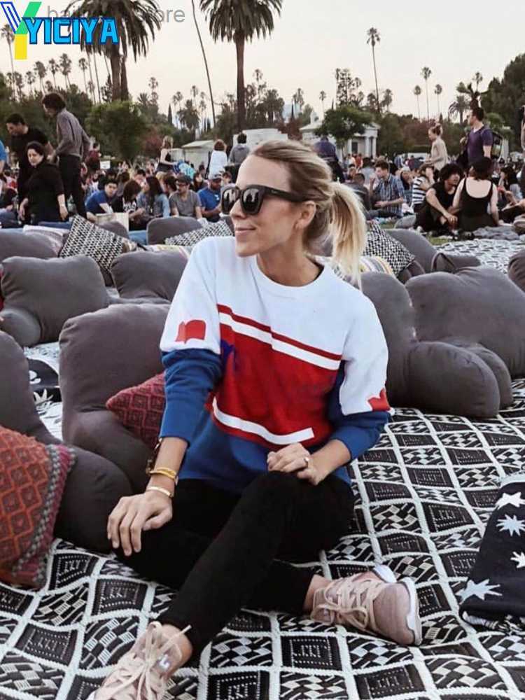 Women's Hoodies Sweatshirts HOOD Patchwork Striped Contrast Long Sleeve Flocked Print Top French 2023 Winter Women Y2k T230817