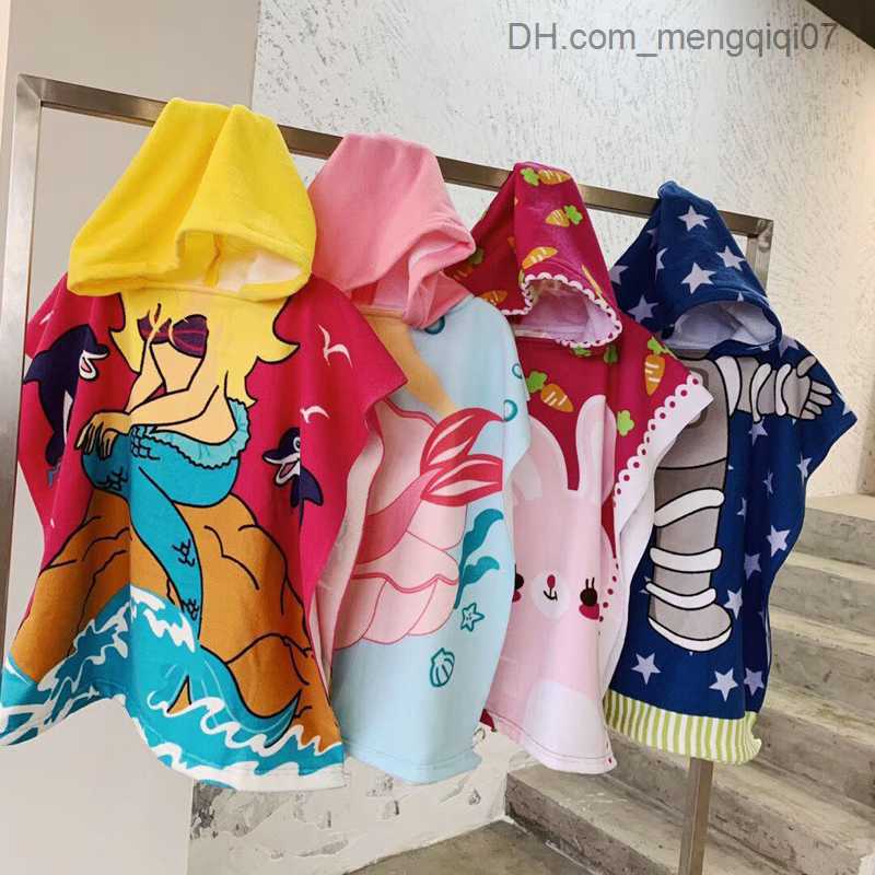 Towels Robes Children's towel poncho children's hood cute cartoon mermaid bathroom children's surfing pool robe baby girl boy soft swim