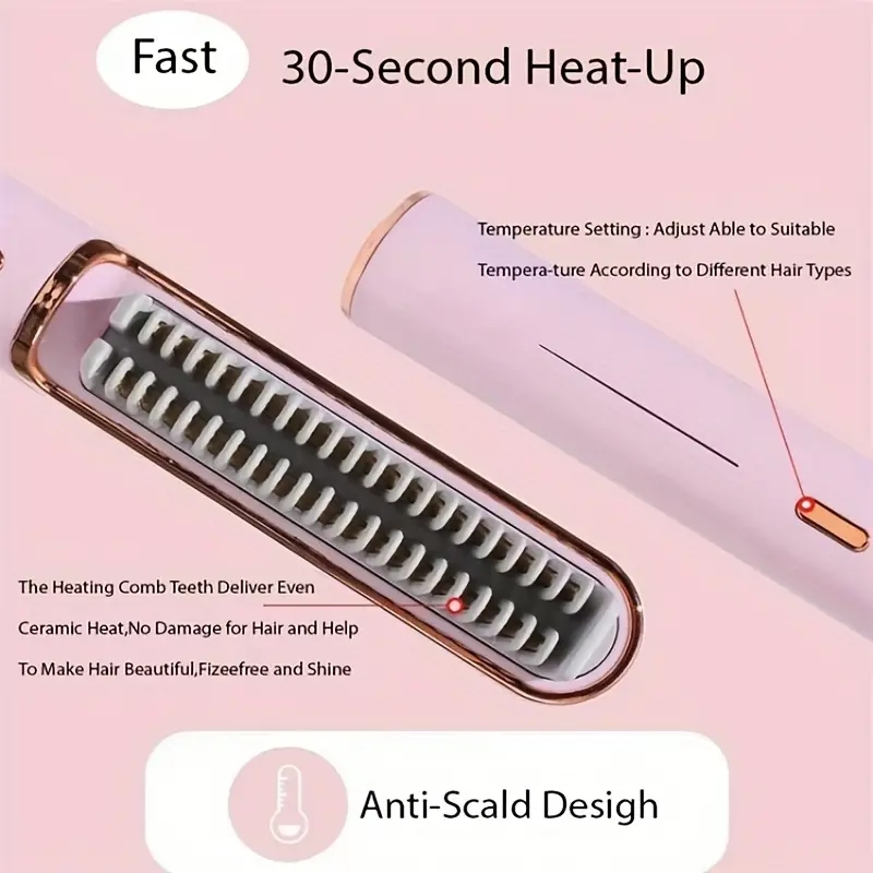 Hair Straightener Brush Dual-use Portable Electric Heating Comb Hair Straightener Anti-Scald Hair Styling Tool