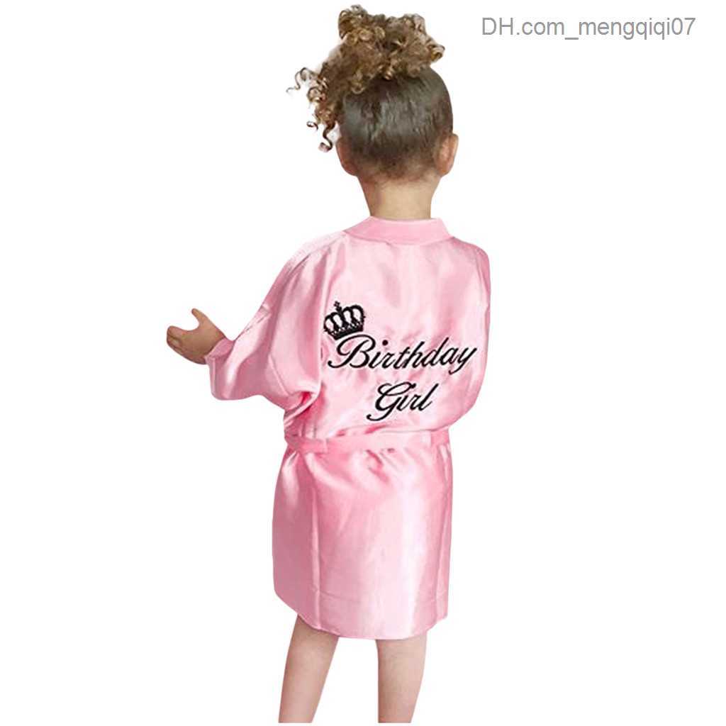Towels Robes Kimono robe girl birthday letter silk satin children's bathroom pajamas bath night fruit wedding spa party Rob Z230819