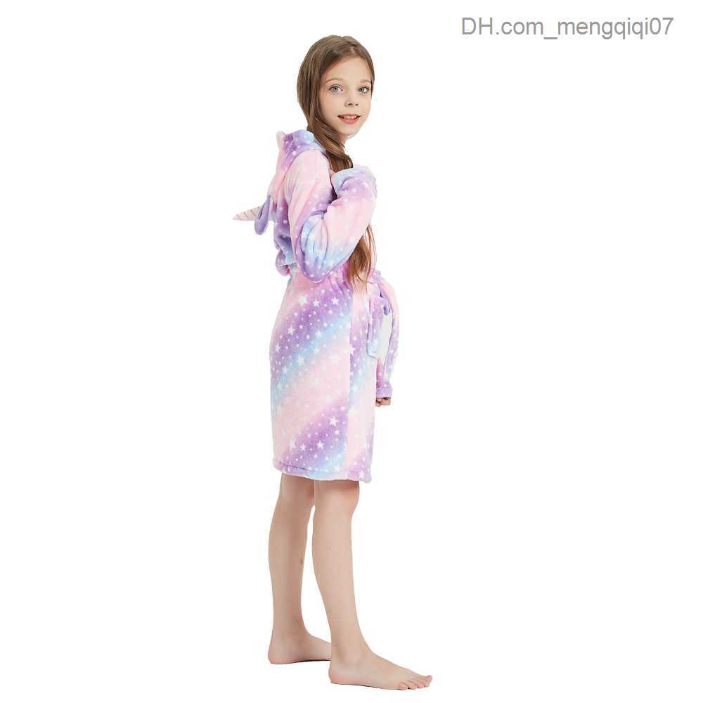 Towels Robes Preschool girls' pajamas Unicorn children's pajamas Winter children's clothing Bathroom flannel baby girls' hooded ca