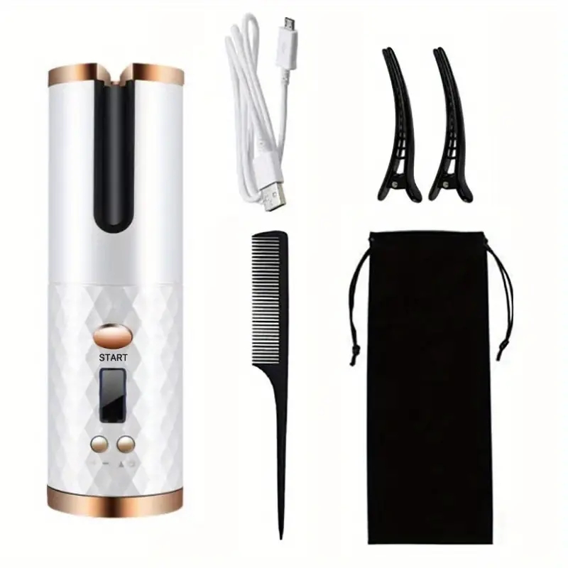Rechargeable Ceramic Hair Curler - Wireless Auto Rotary Hair Curler for Women - Portable and Easy to Use