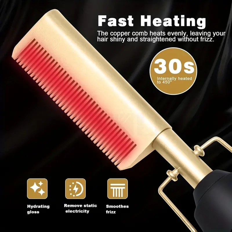 Professional Electric Hot Comb for Smooth and Shiny Hair - Ceramic Hair Straightener and Curling Iron Brush