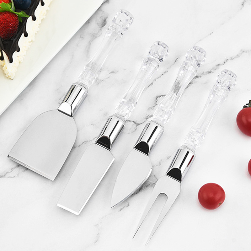 20Set Cheese Cheese Knife Set Pizza Knife Fruit Knife and Fork Stainless Steel Clear handle Knife and Fork Bread Dessert Tool
