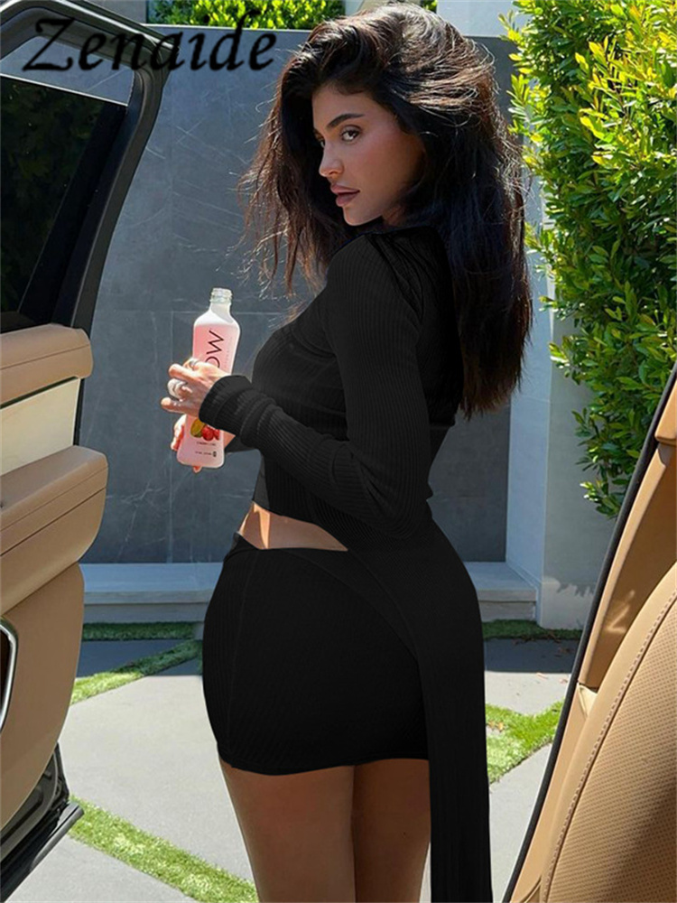 Two Piece Dress Zenaide Casual Long Sleeve Crop Top And Mini Skirt Irregular Skinny 2 Set Autumn Women Matching Sets Clothes 230817
