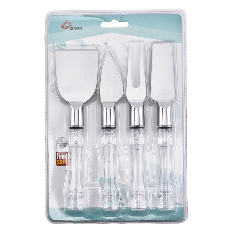 20Set Cheese Cheese Knife Set Pizza Knife Fruit Knife and Fork Stainless Steel Clear handle Knife and Fork Bread Dessert Tool