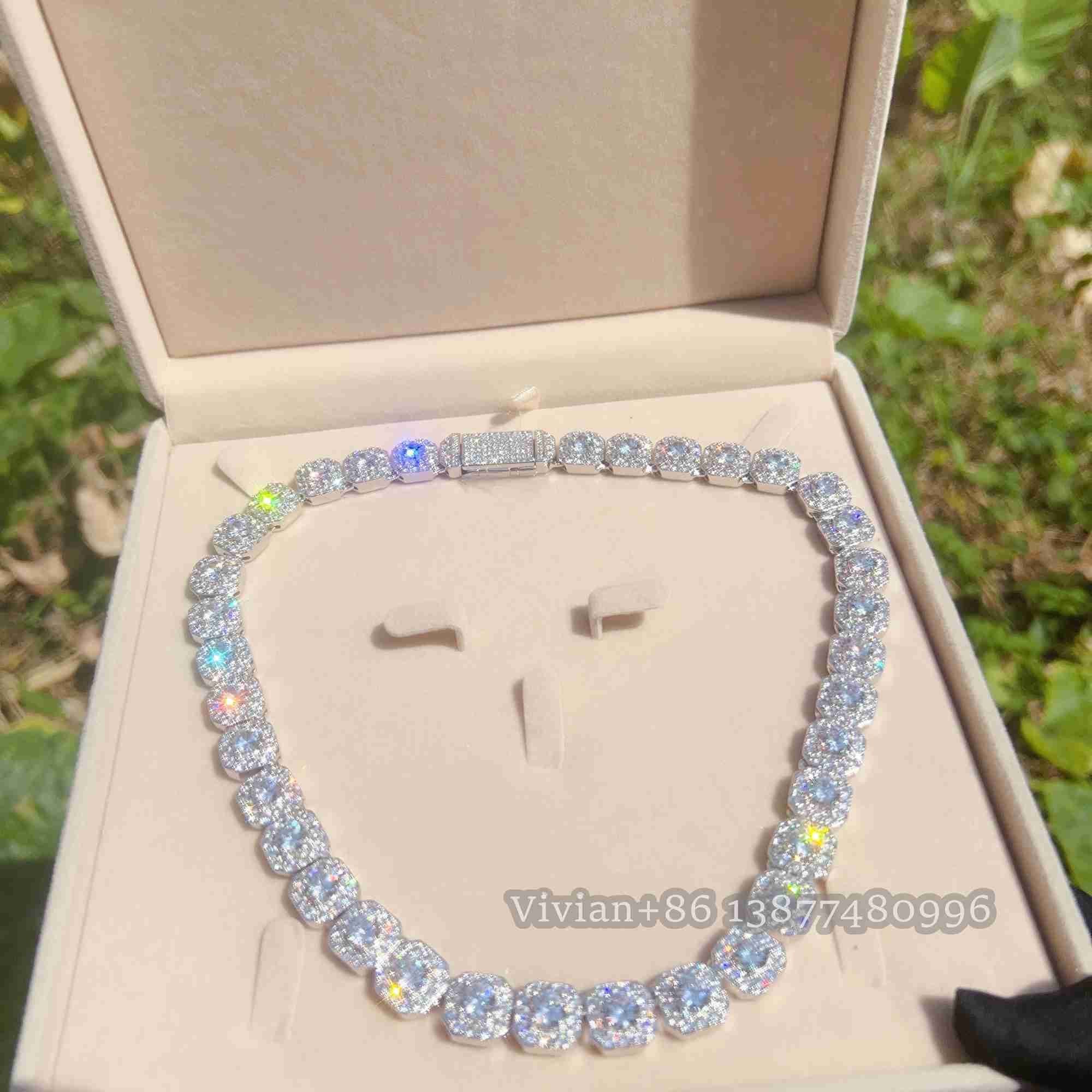 necklace moissanite chain 10mm Width Bg Big Dia Chain Sterg Sier Vvs Moissanite Hip Hop Jewelry Iced Out Cuban k