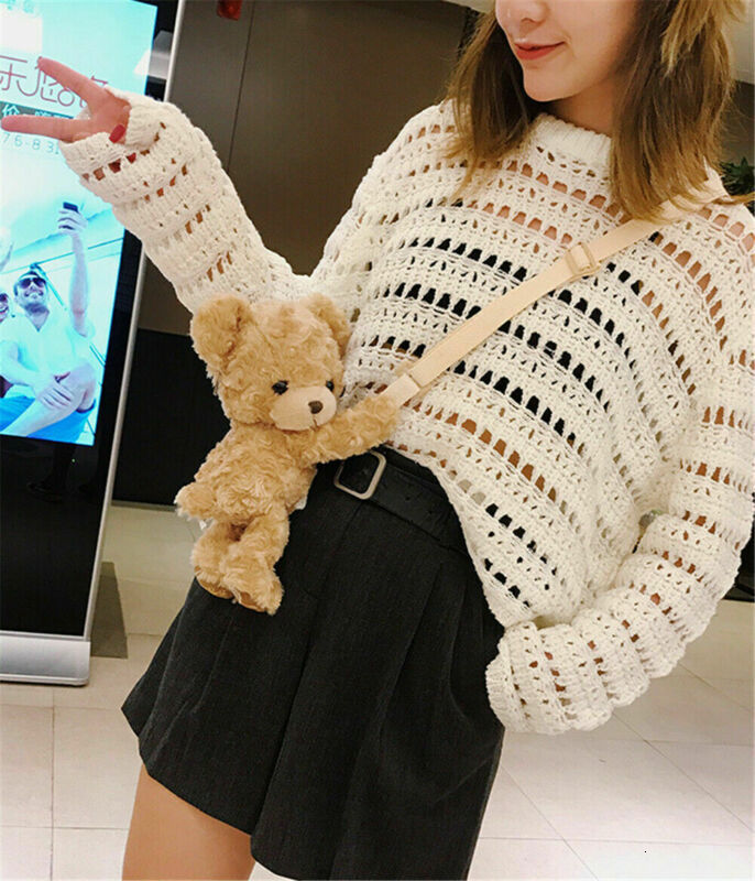 Backpacks Cute Bear Crossbody Bags For Girls Soft Plush Doll Bear Shoulder Bags Girls Adorable Mini Bags Baby Infant Toys Gifts 230818