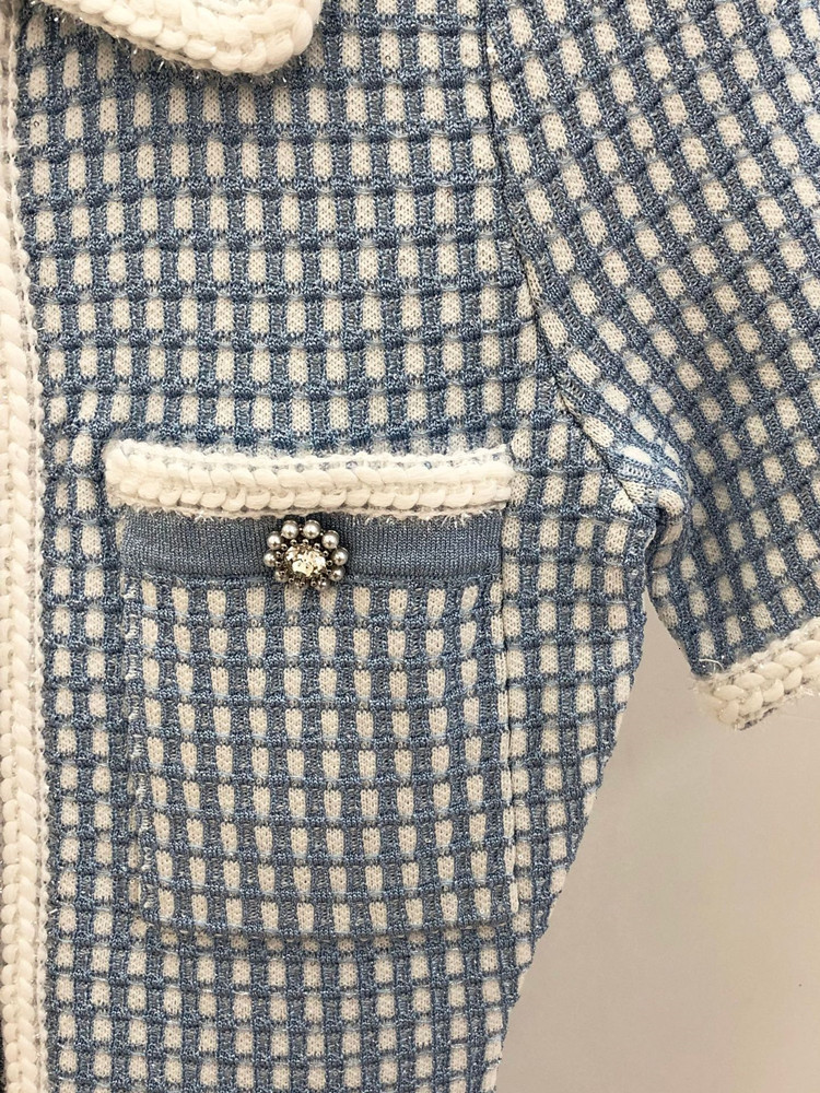 Basic Casual Dresses TurnDown Collar Plaid Knitwear Robe Slim Sweet Single Breasted Female Short Sleeve Buttons Mini Dress 230817