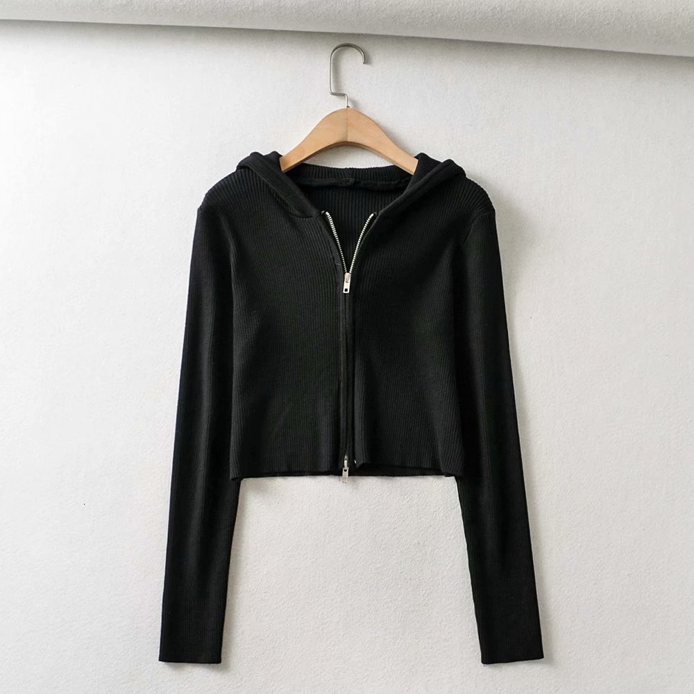 Womens Knits Tees Fall vintage zipper Knitted Cardigans Tops Women Hoodies Collar Ribbed Cropped Sweater Outwear Casual Jacket Coat Clothes 230818