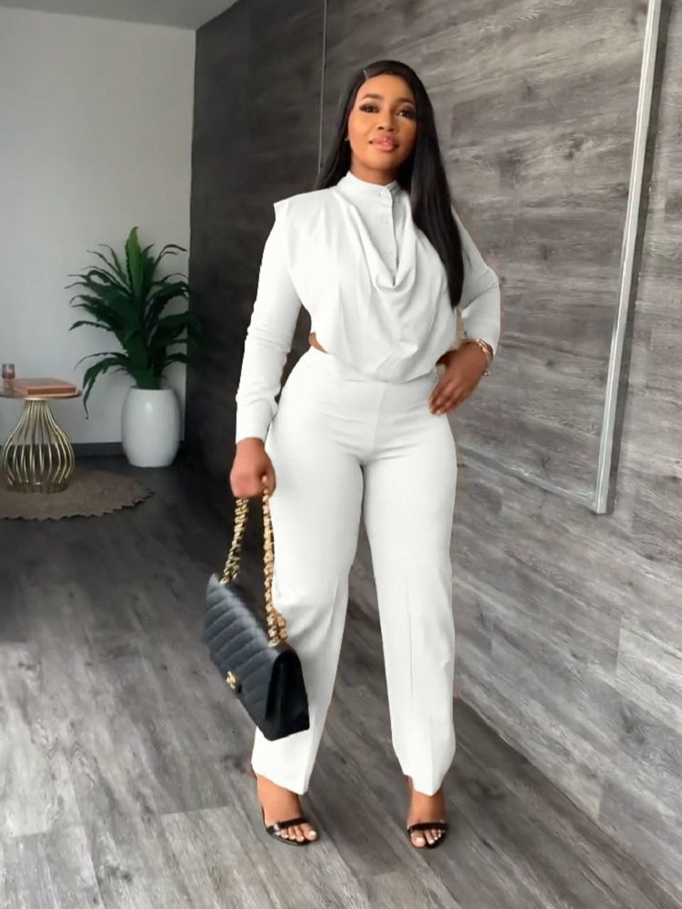 Womens Two Piece Pants Elegant 2 Sets Women Tracksuit Autumn Winter Clothes Long Sleeve Shirt Palazzo High Waist Woman Office Outfits 230817
