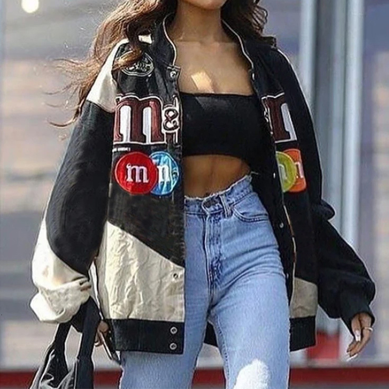 Women's Jackets Women's oversized casual jacket autumn and winter casual loose long sleeved hooded jacket letter printing men and women card