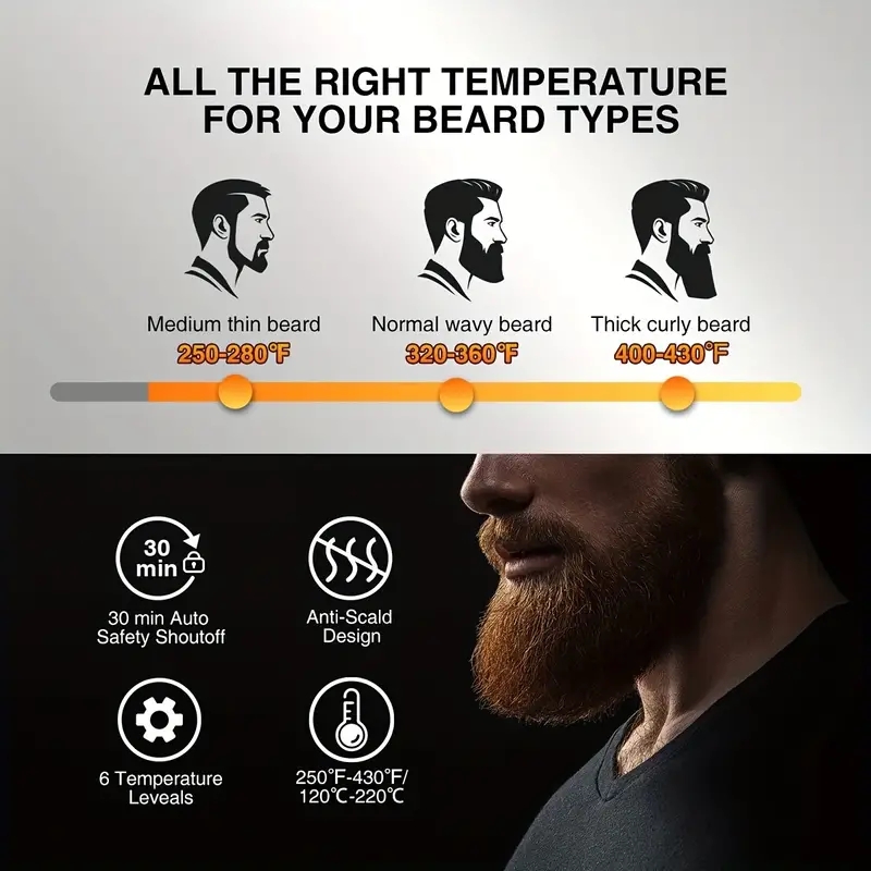 Ionic Hair Beard Straightener Comb Anti-Scald Ceramic Heated Beard Brush Portable Beard Straightening Comb With 6 Adjustable Temperature Setting