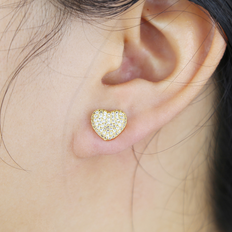 New Designer silver gold color Mini Love Heart Earrings Full Iced Out Bling Pave Cubic Zircon CZ Fashion Hip Hop Women lady Festival Gift Jewelry