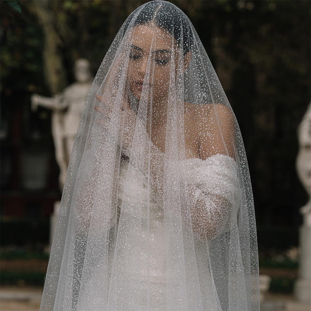 Sparkly Off Shoulder Mermaid Wedding Dresses Draped Beading Sequined Bridal Gown Long Sleeve Vestido de novia