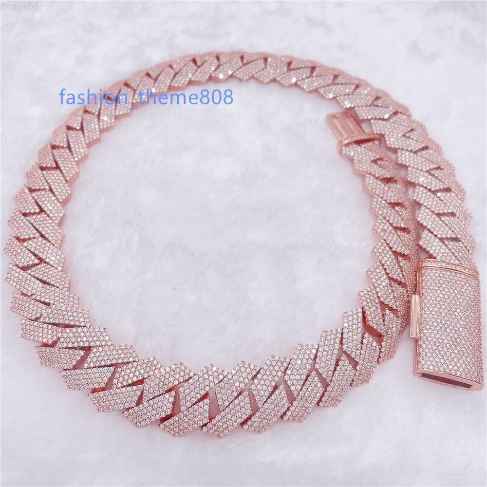 Hip Hop Jewelry 20mm Width Gold Plated Necklace Vvs Moissanite Diamond Ice Cuban Chain 925