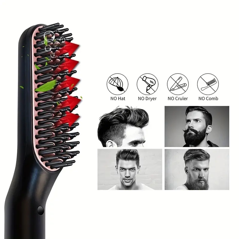 Portable Ionic Beard Straightener for Men - Fast Heated Hair Straightening Brush for Men's Hair Styling