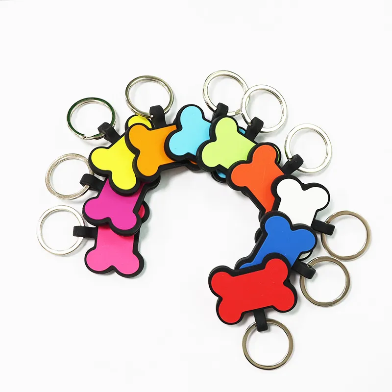 Creative Silicone Dog Tag Cat Tag Bone Shaped Pet Property Tag Silicone Keyring Silicone Pet Tag DIY Cat And Dog ID Card Multicolor Keychain