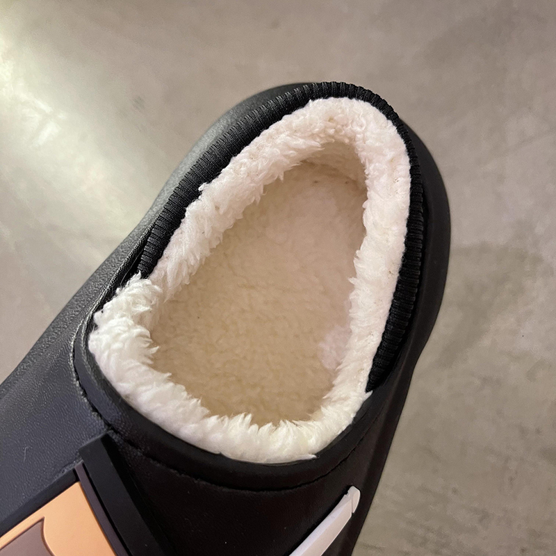 Slippers Winter Women Fur Slippers Waterproof Warm Plush Household Slides Indoor Home Thick Sole Footwear Non-Slip Solid Couple Sandals 230817