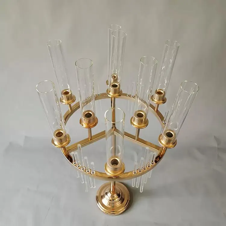 9 Heads Wedding Decoration Metal Candlestick Candelabra Holder Engagement Party Table Centerpieces Flower Vases Aisle ZZ