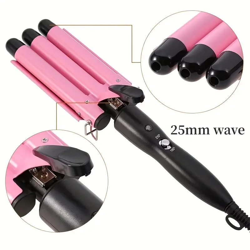 25mm Professional Three Barrel Curling Iron Wand Electric Ceramic Wand Curling Iron Hair Styling Tool