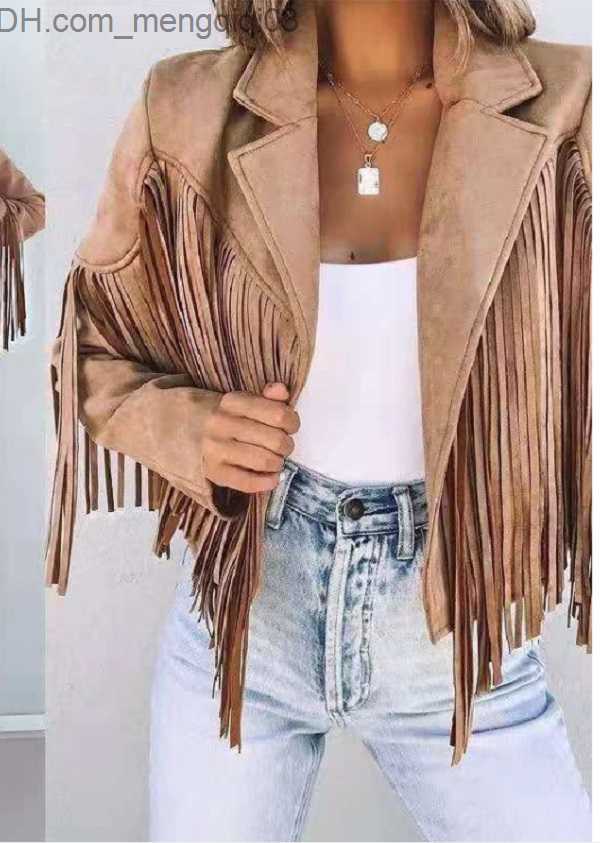 Women's Jackets Fringed Woman Leather Jacket Autumn Fashion For Women Slim Short Coats Clothes Long-sleeved Solid Streetwear Z230818