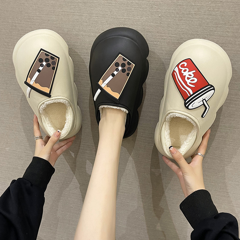 Slippers Winter Women Fur Slippers Waterproof Warm Plush Household Slides Indoor Home Thick Sole Footwear Non-Slip Solid Couple Sandals 230817