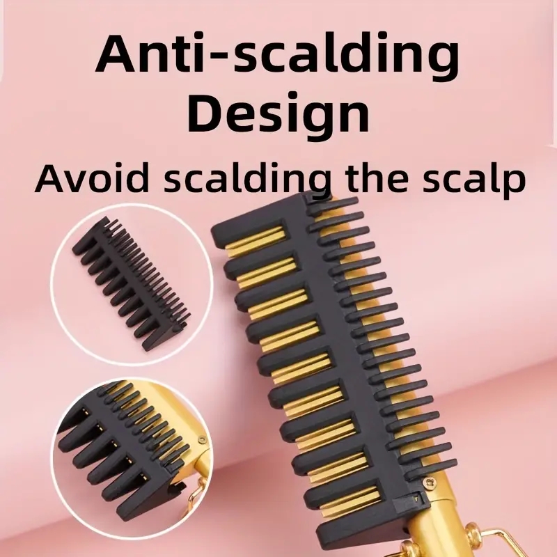 Professional Electric Hot Comb for Straightening and Curling - Heat Ceramic Press Comb with Multifunctional Dual-Purpose Design