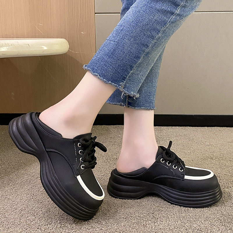 Dress Shoes spring and autumn thick bottom round head lace-up women's casual single shoes Fashion all-in-one anti-slip wear 230817