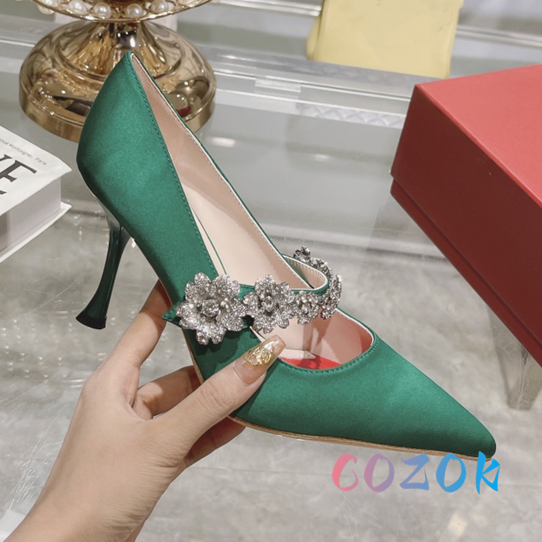 Dress Shoes Elegant Rose-red Silk Pointed Toe Crystal Chain High Heel Mary Jane Women's Front Trip Belt Dress Shoes Lady Stilettos Pumps 230817