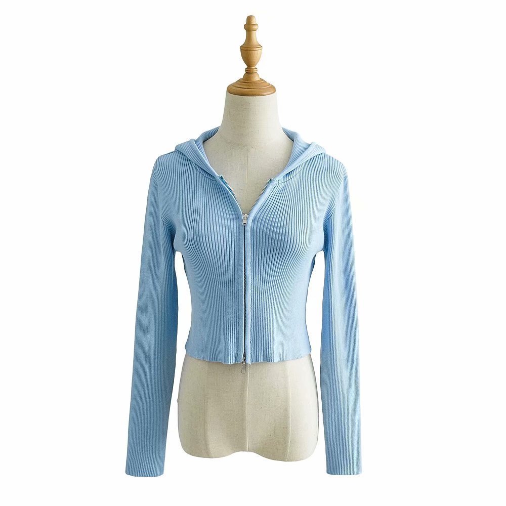 Womens Knits Tees Fall vintage zipper Knitted Cardigans Tops Women Hoodies Collar Ribbed Cropped Sweater Outwear Casual Jacket Coat Clothes 230818