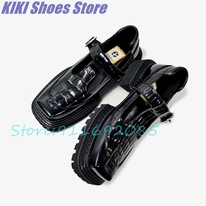 Dress Shoes Mary Jane shoes women's thick-soled platform shoes retro dark black small leather shoes chunky heel college square toe shoes 230817