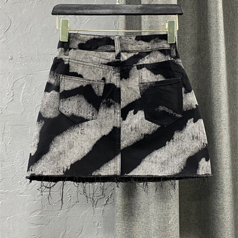 Skirts LUXE Streetwear Contrast Print Burrs Denim Womens High Waist Loose Trend Aline Spring 11XX1648 230817