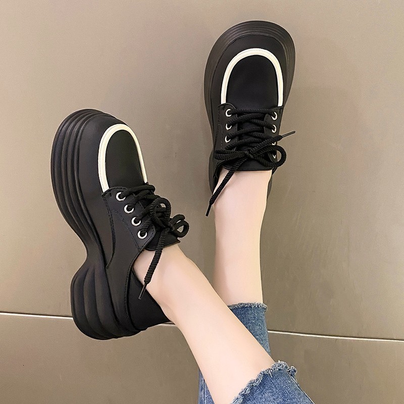 Dress Shoes spring and autumn thick bottom round head lace-up women's casual single shoes Fashion all-in-one anti-slip wear 230817
