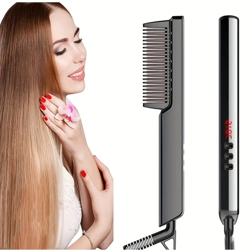 Upgrade Your Hair Styling Game with this Professional Electric Hot Comb - Adjustable Temperature!