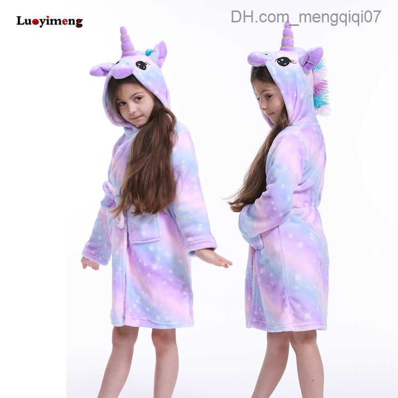 Towels Robes Baby girl unicorn pajamas winter warm bath children's clothing robe hooded full set baby bath towel animal bath towel Z230819